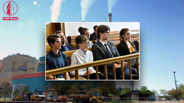 Plaintiffs Mica, 14; Badge 15, Lander 18, and Taleah, 19, listen to arguments during a status hearing on May 12, 2023, in Helena, Montana. (Thom Bridge/Independent Record via AP)