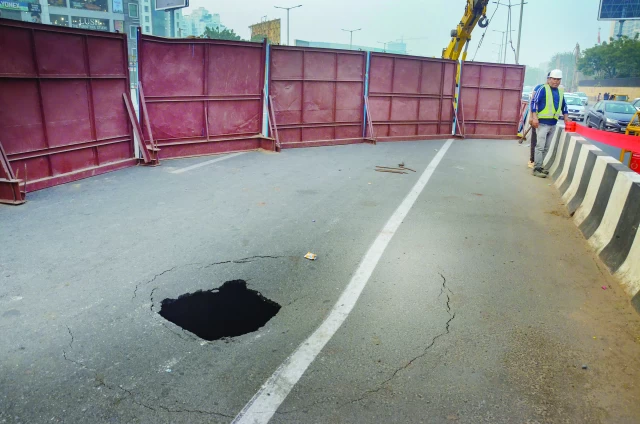 Gurugram-Sohna elevated flyover in Haryana sees a road section cave-in; Deputy CM cites 'natural phenomenon